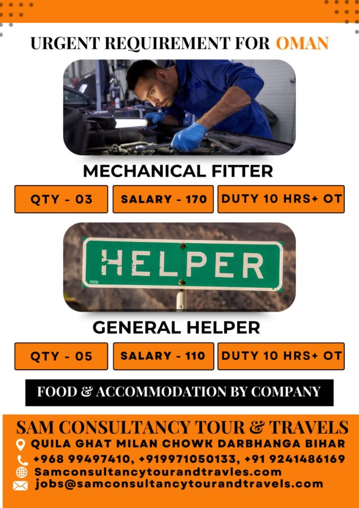 Mechanical Fitter For Oman Fitter job in oman