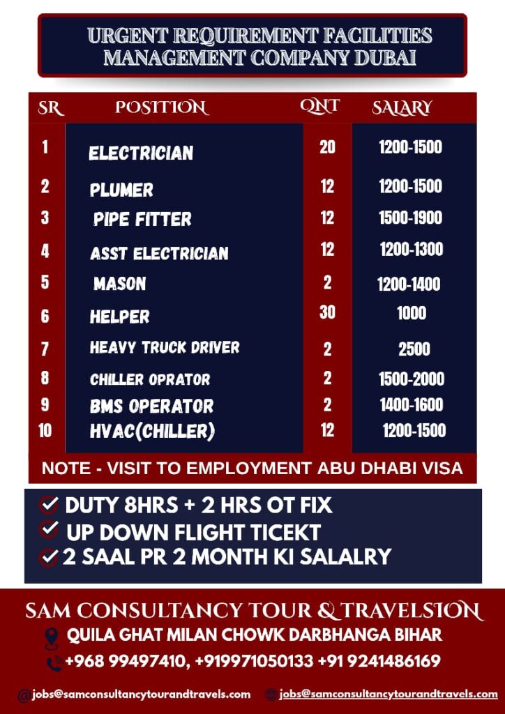 URGENT REQUIREMENT FOR DUBAI Urgent Requirement For Dubai